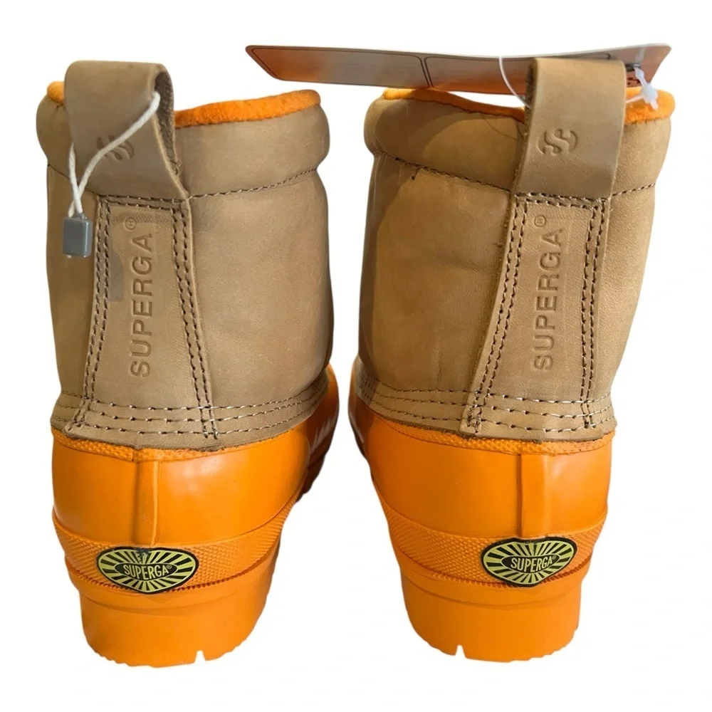 Superga Alpina Rubber Duck Boots Nubuck Leather NIB Orange EU 38 US 7.5